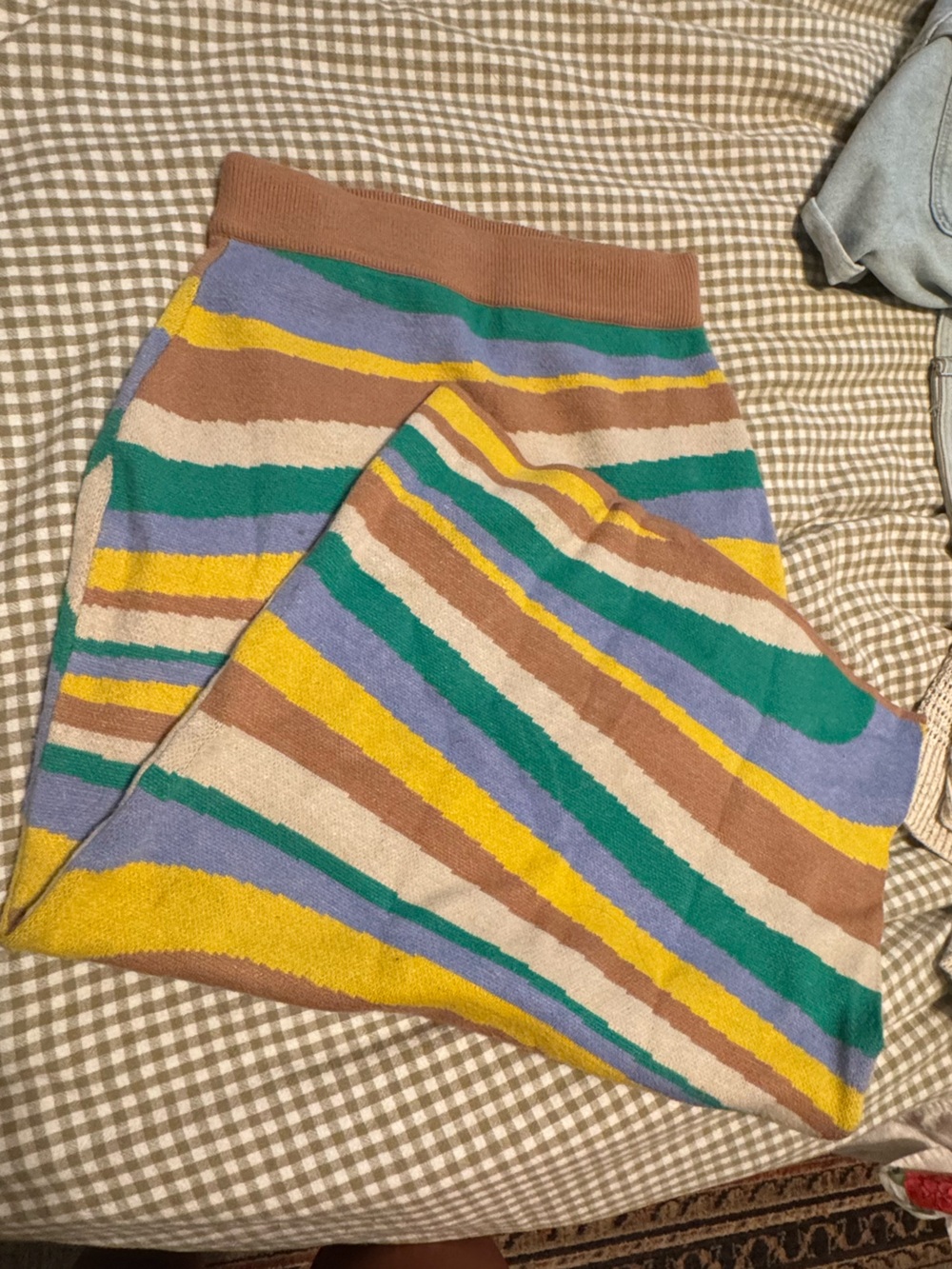 4SI3NNA Multicolor Striped Midi Skirt - Green, Yellow, Purple, Tan, Cream
